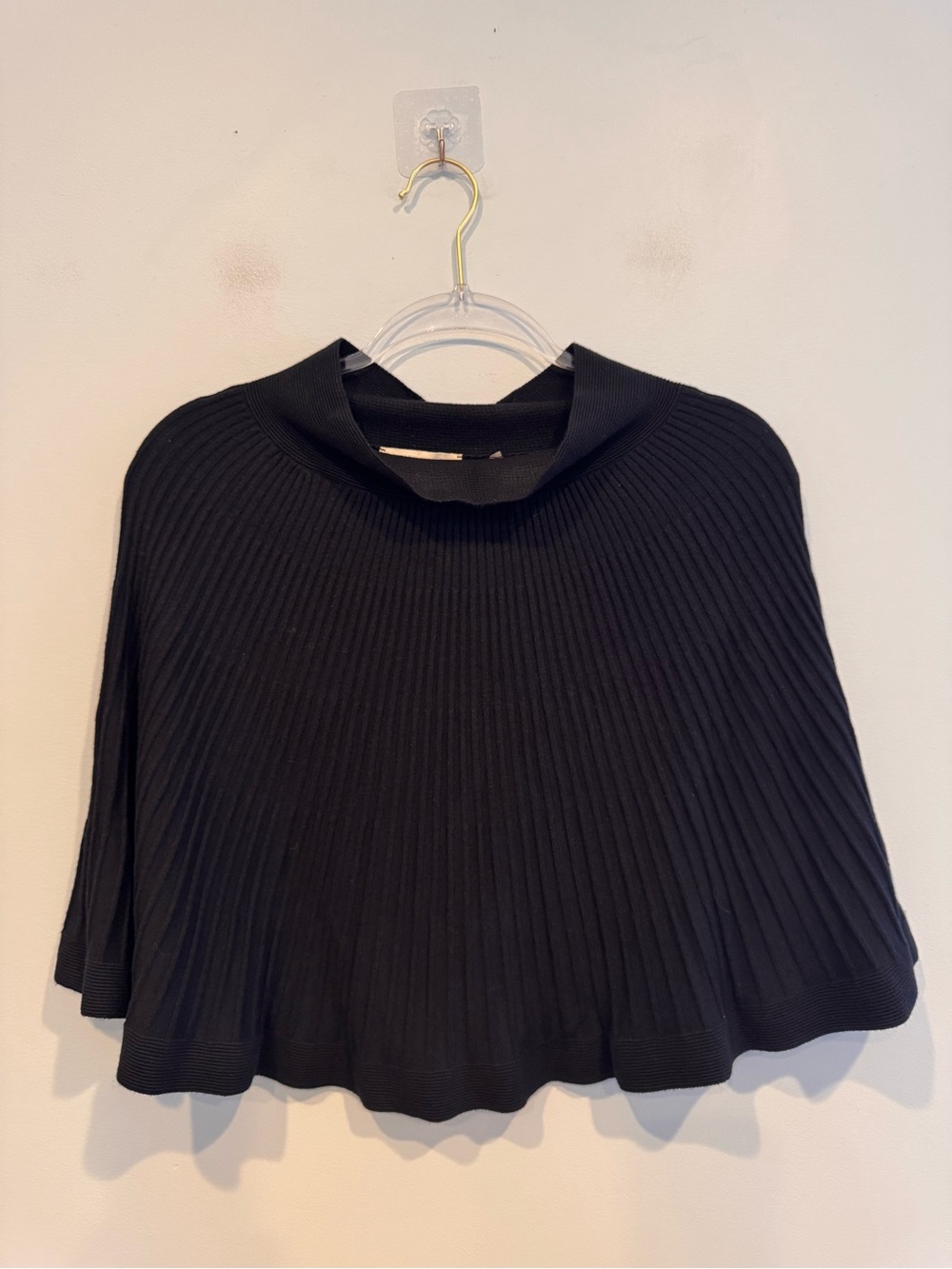 Rebecca Taylor Black Ribbed Knit Shrug Poncho Cape